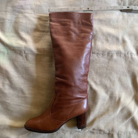VINTAGE 1970s Sophisticates Brown Heeled Knee High Boots Women's Size 7 Pull On - Picture 10 of 10